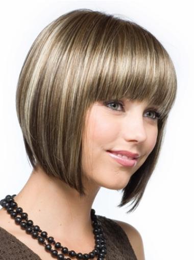 Traditiona Brown Straight Chin Length Synthetic Wigs