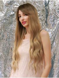Long Wavy Ombre Brown to Blonde Wigs with Side Fringe Heat Resistant Synthetic Hair Wigs for Women Cosplay Halloween Fancy Dress Party Daily Wear