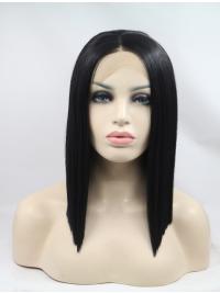 Shoulder Length Black Without Bangs 11" Lace Front Straight Synthetic Wigs