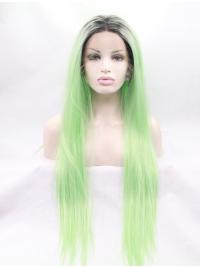 Without Bangs Ombre/2 Tone 31" Straight Long Lace Front Synthetic Wigs