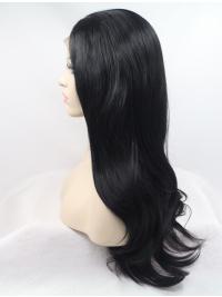21" Wavy Black Layered Synthetic Long Lace Front Wigs
